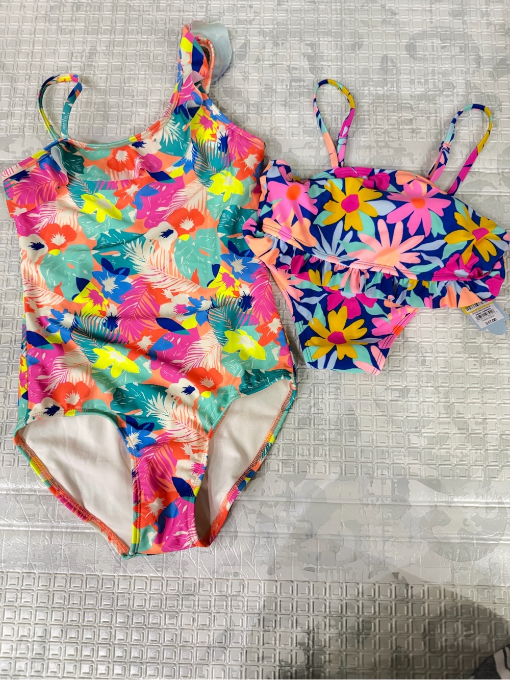 Cat & Jack swim BUNDLE Girls one piece swimsuit and Two-Piece Floral